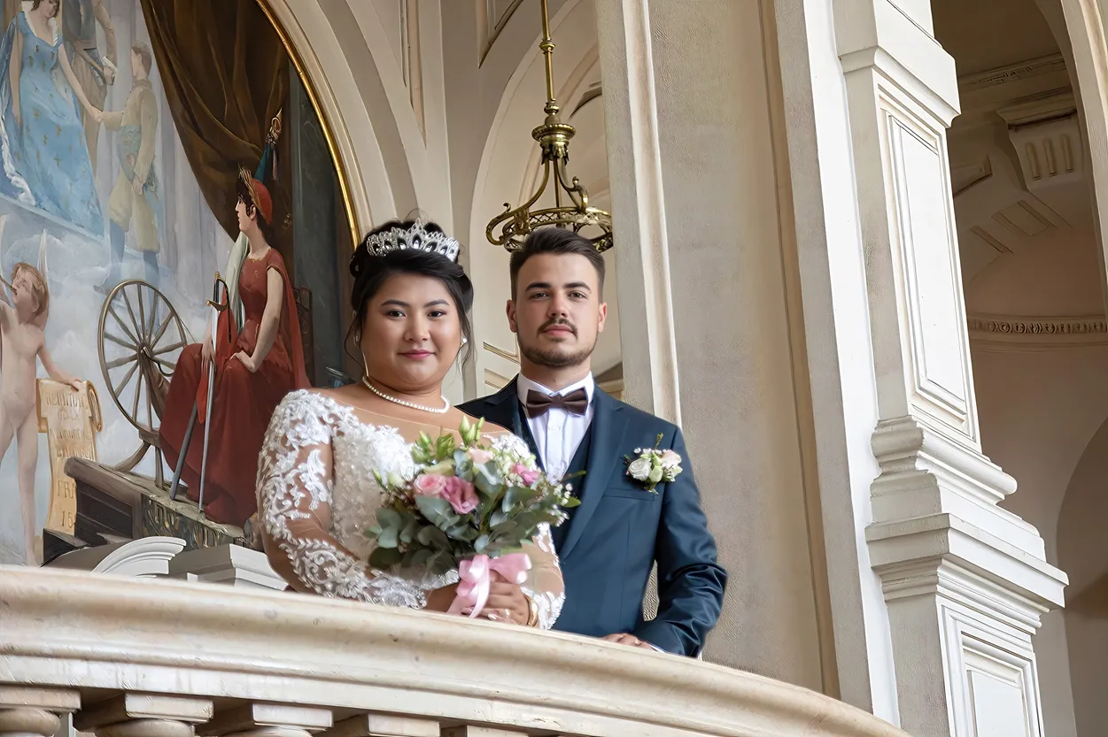 04-Jeunes-mariés-debout-devant-le-perron-de-la-mairie